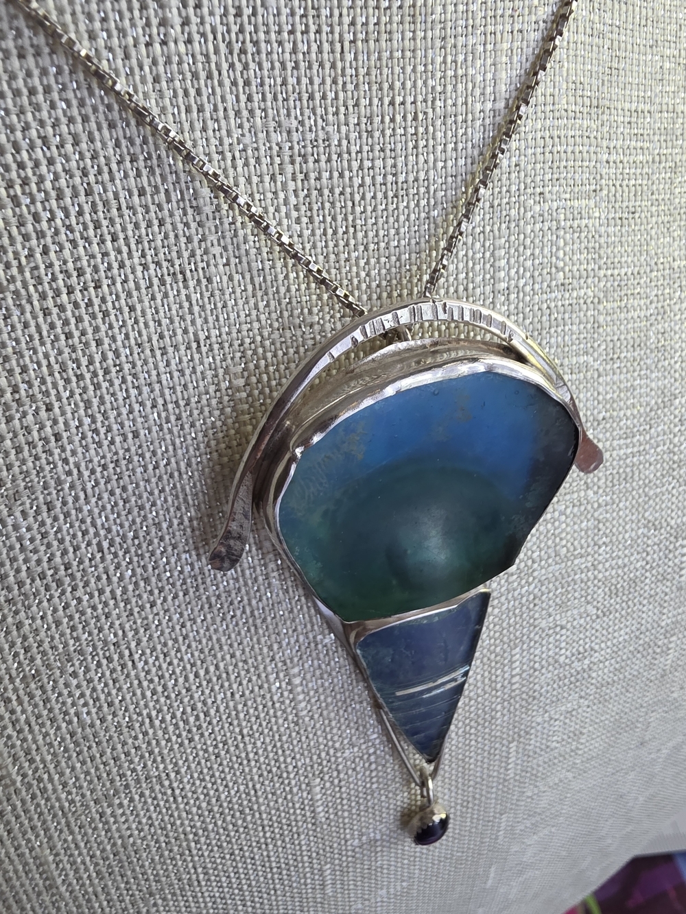 Vintage Jackie Cohen Signed 925 Ancient Roman Glass & Amethyst Pendant Brooch - Picture 3 of 10